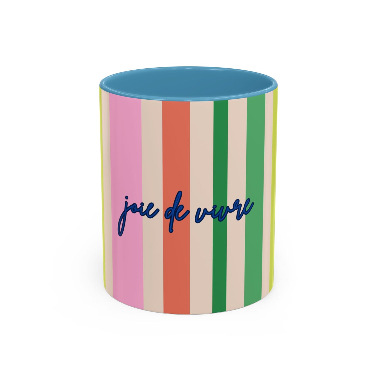 Colorful Striped Accent Coffee Mug, GREEN  – 'Joie de Vivre'