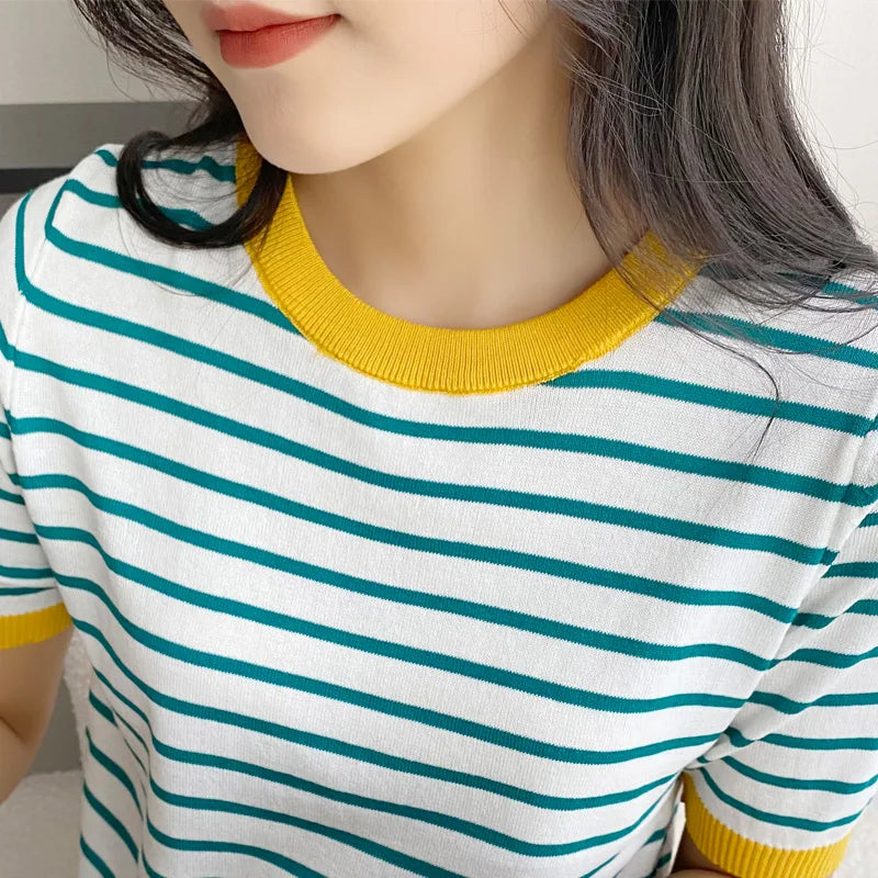 Retro Striped Cotton T-shirt | Preppy Shirt