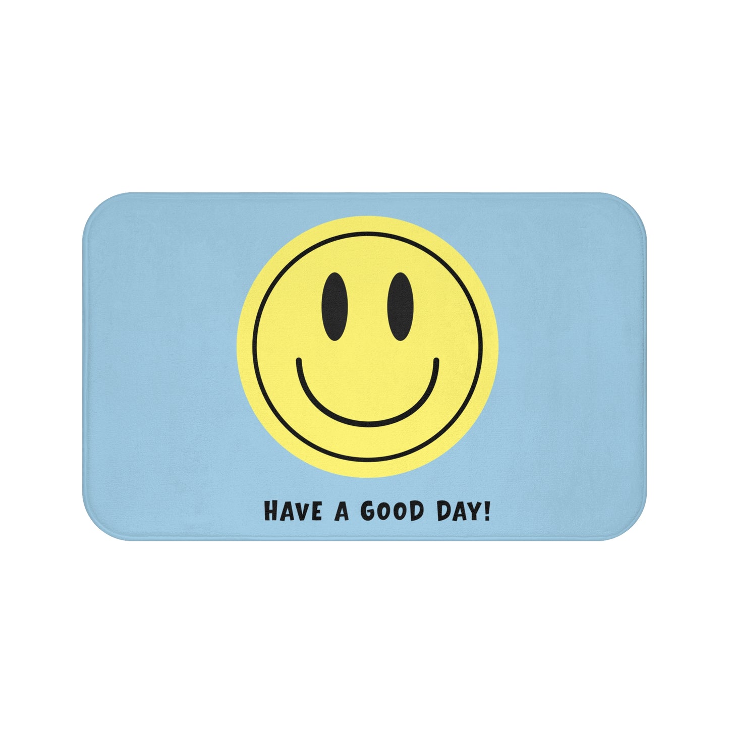 Rectangular blue card with a yellow smiley face and 'Have a Good Day!' text on a white background