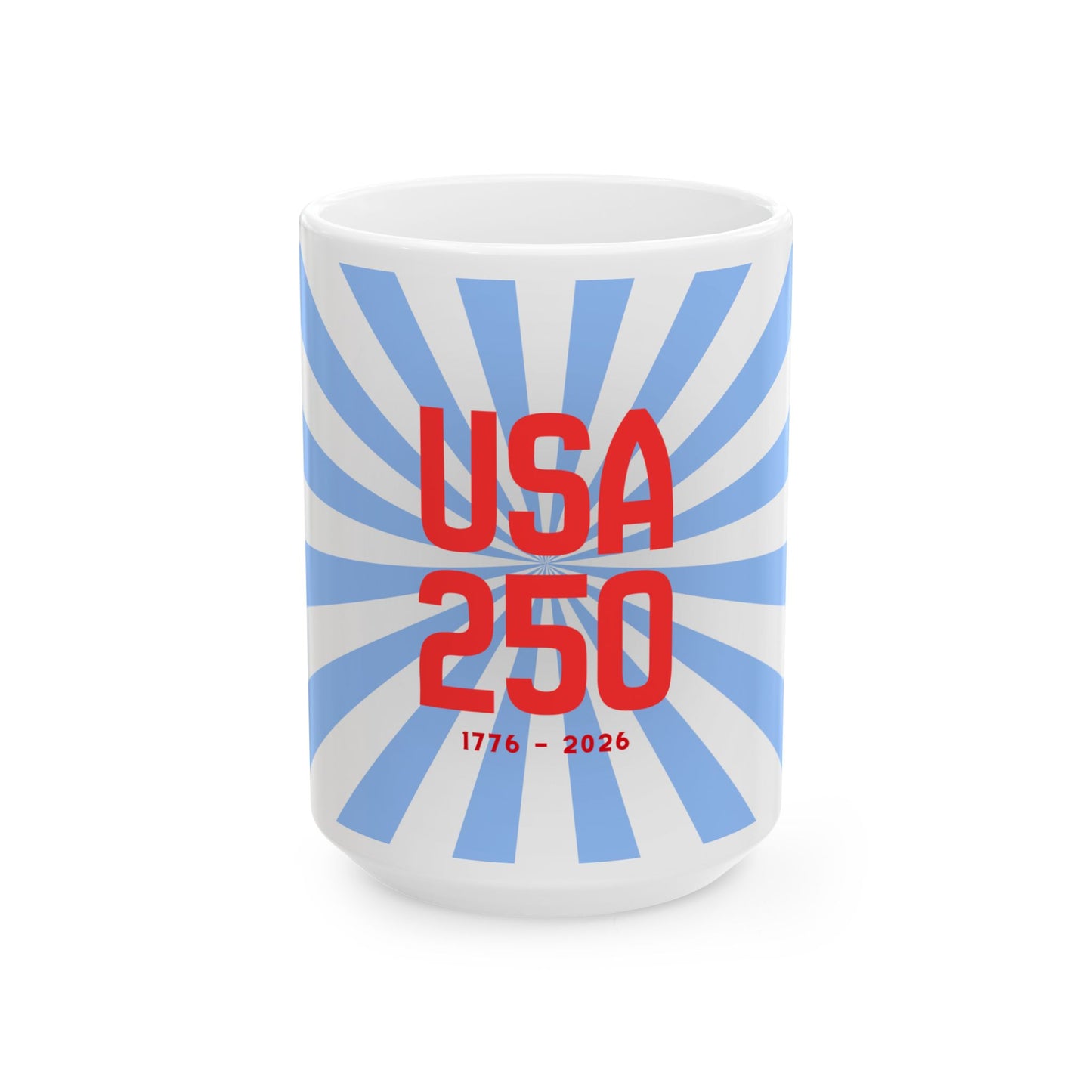 USA 250 Ceramic Mug, Ice Blue — Red & Blue Patriotic Coffee Cup