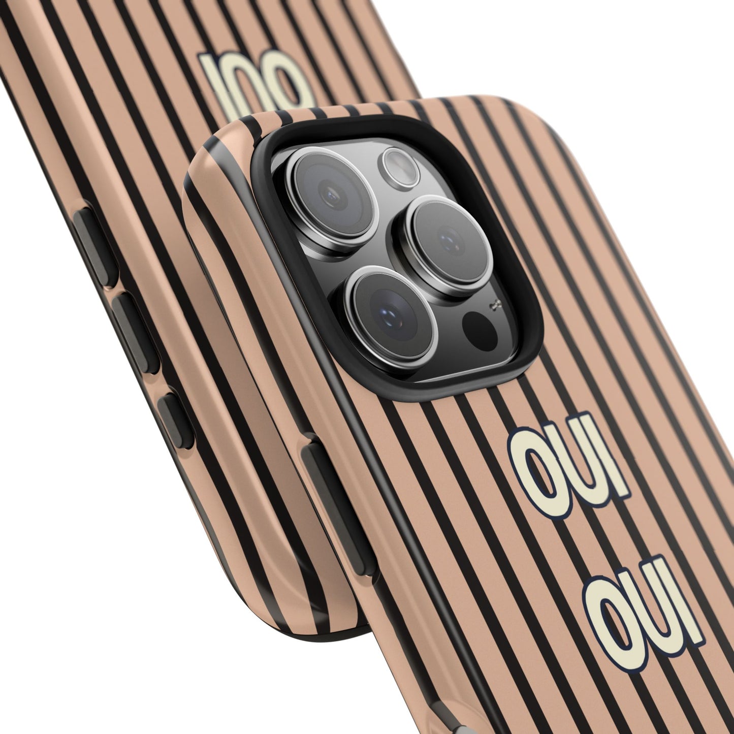 Chic Tough Phone Case — 'OUI OUI' Neutral Striped Phone CaseChic