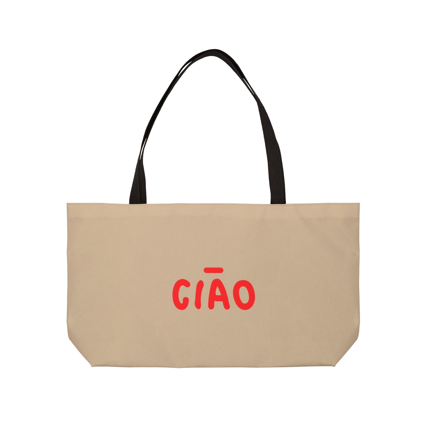 Beige tote bag with red text 'GIÓO' on a white background