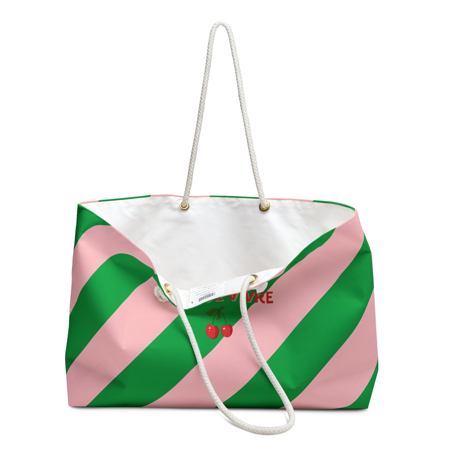 Pink/Green striped Beach Tote