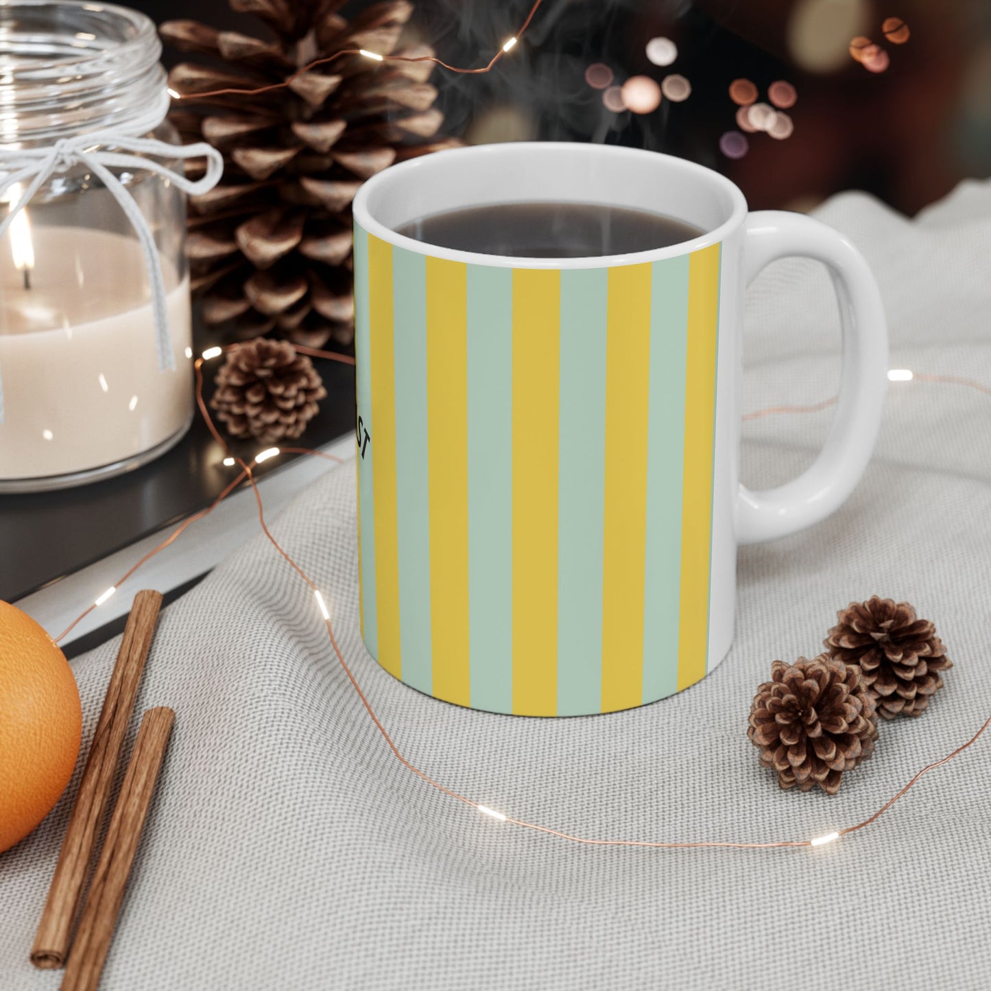 Ceramic Mug — "The Breakfast Club" Yellow Striped Coffee Mug (11oz & 15oz)