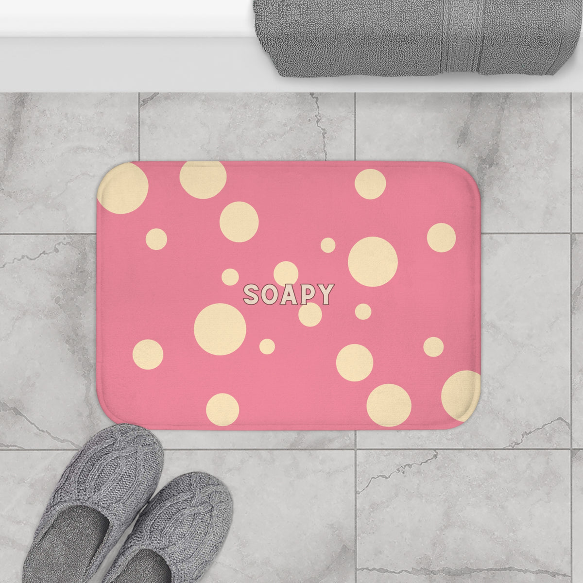 Soapy Pink Bath Mat – Cute Polka Dot Bathroom Rug