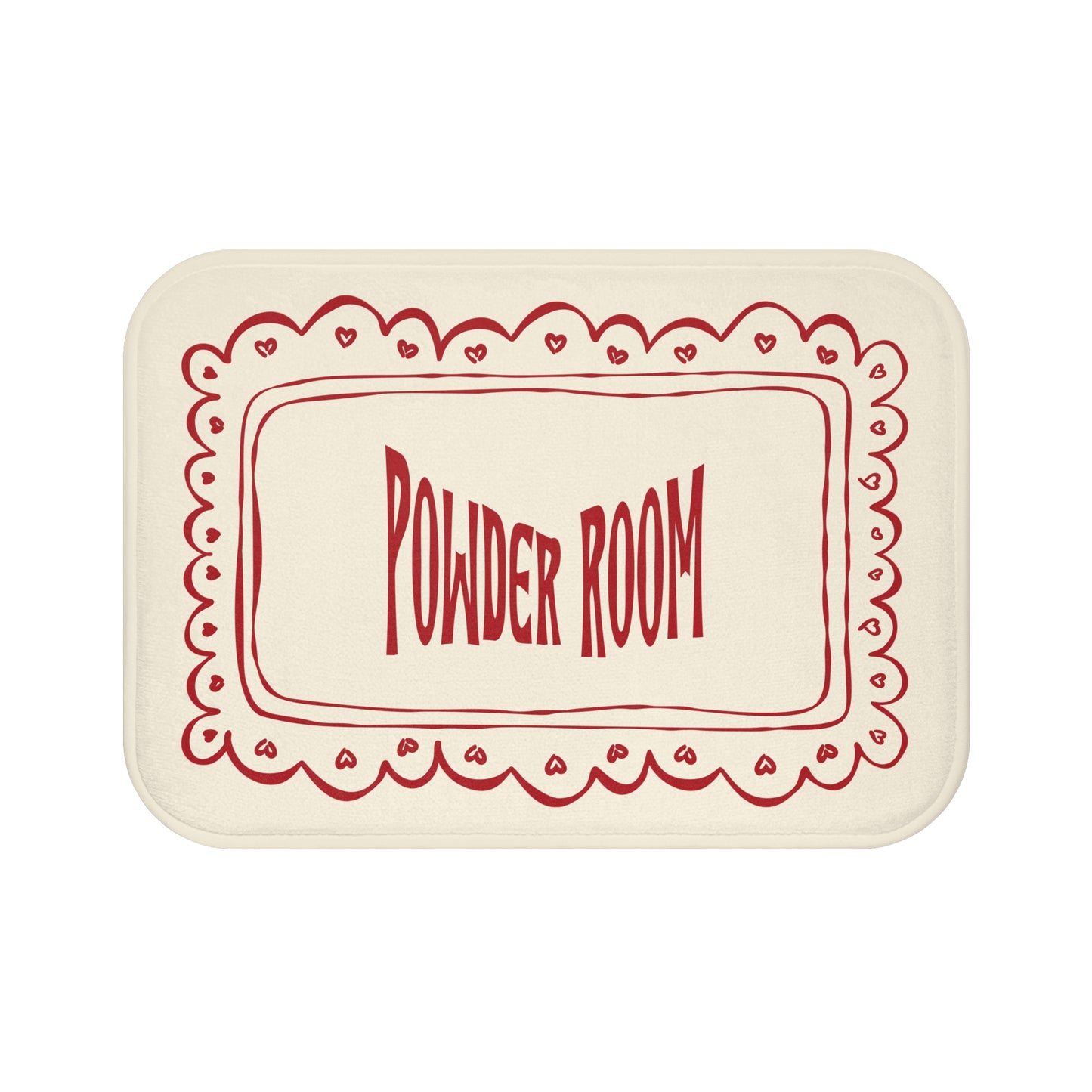 Rectangular sign with 'Powder Room' text on a white background