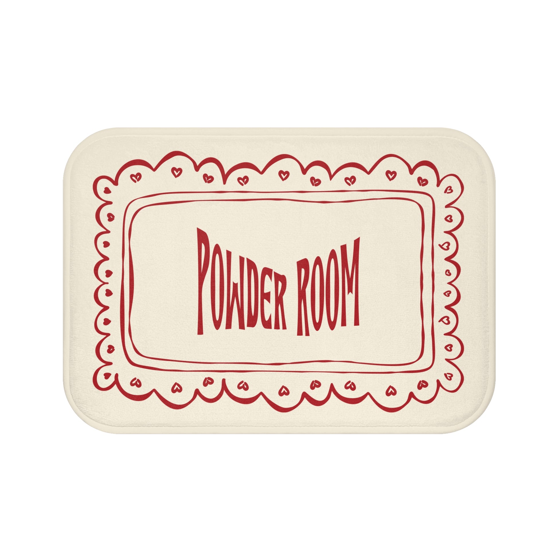 Rectangular sign with 'Powder Room' text on a white background
