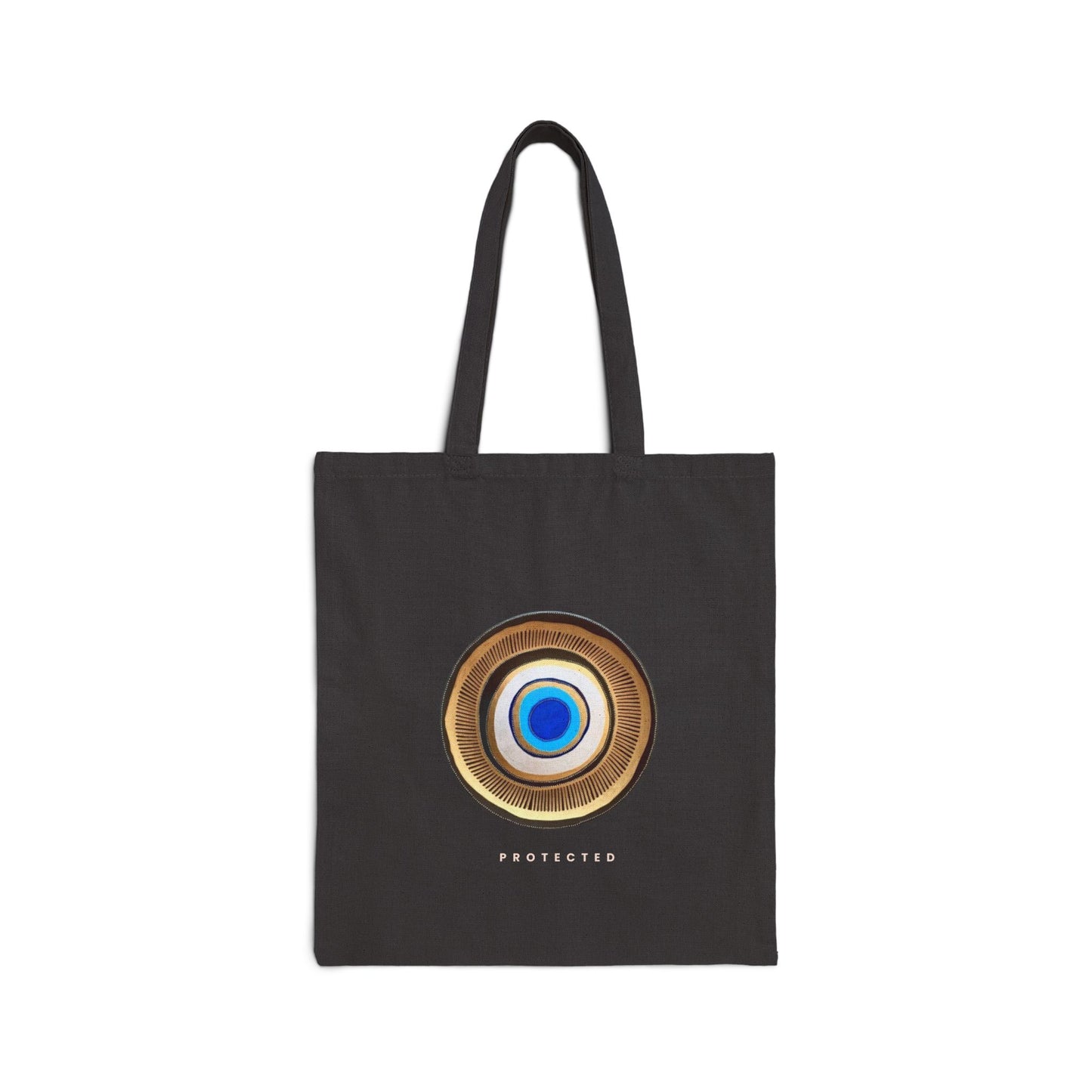 Evil Eye Protection Cotton Tote, Black and Natural