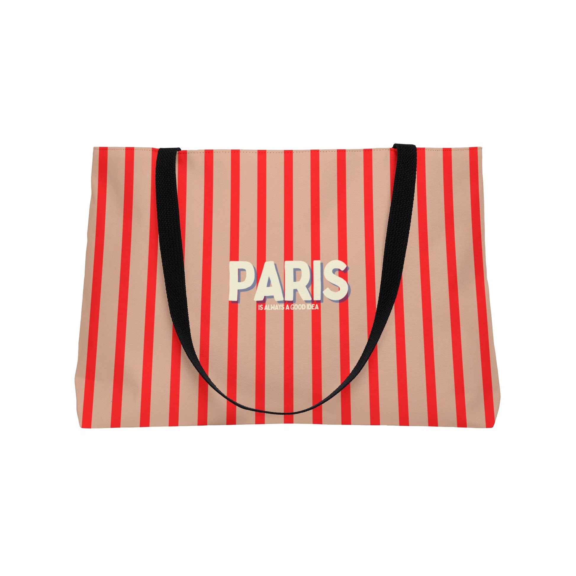 Striped bag with 'PARIS' text on a white background