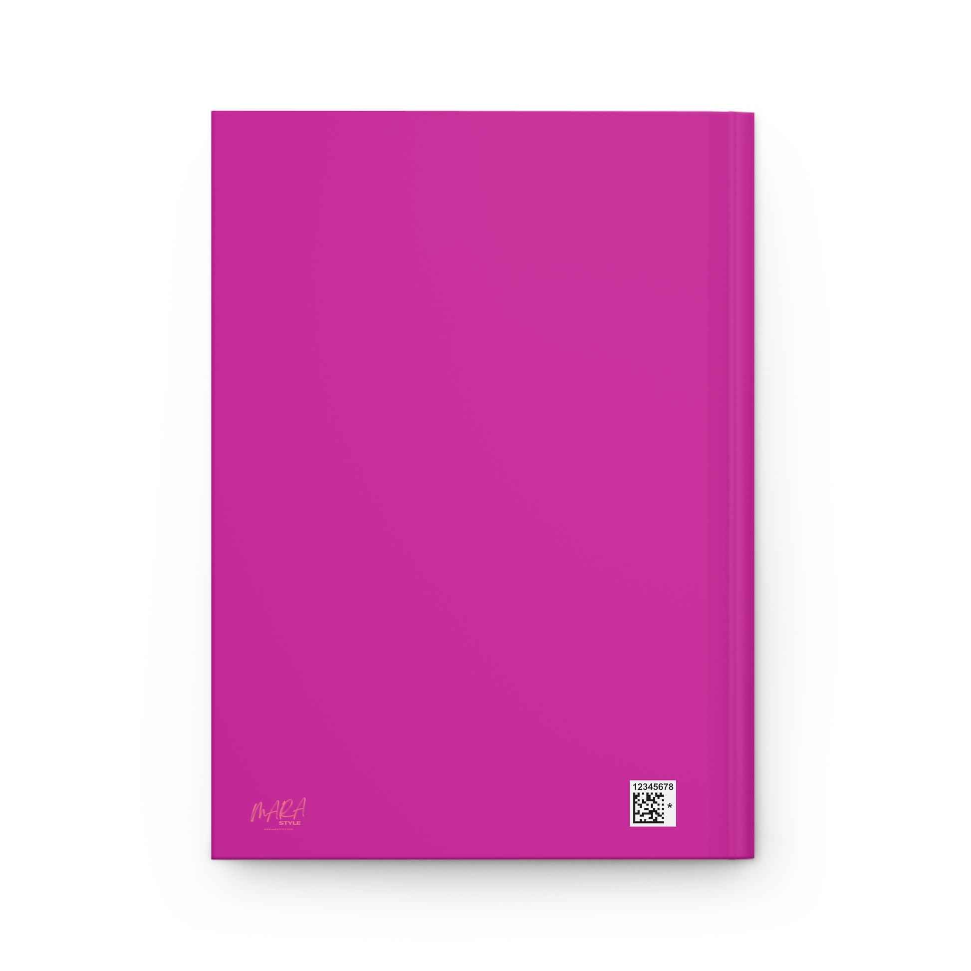 Pink notebook with a brand logo on a white background