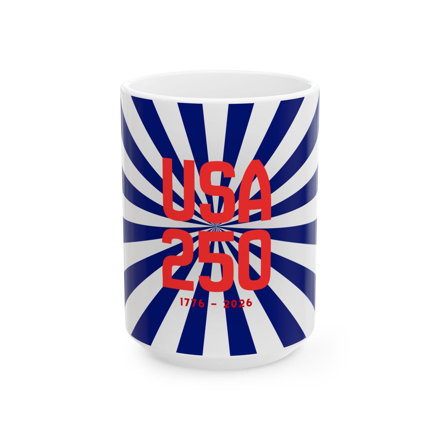 USA 250 Ceramic Mug — Red & Blue Patriotic Coffee Cup