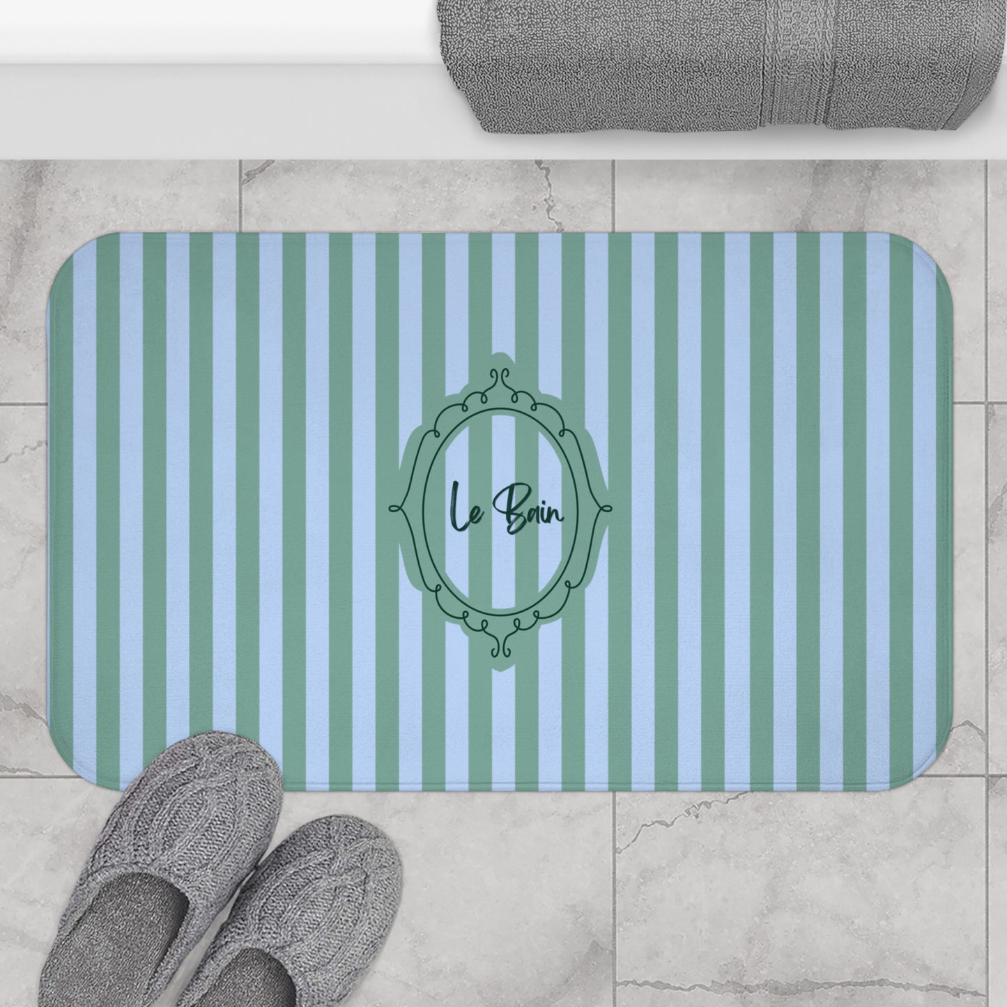 Le Bain Striped Bath Mat — Coastal Green/Blue Bathroom Rug