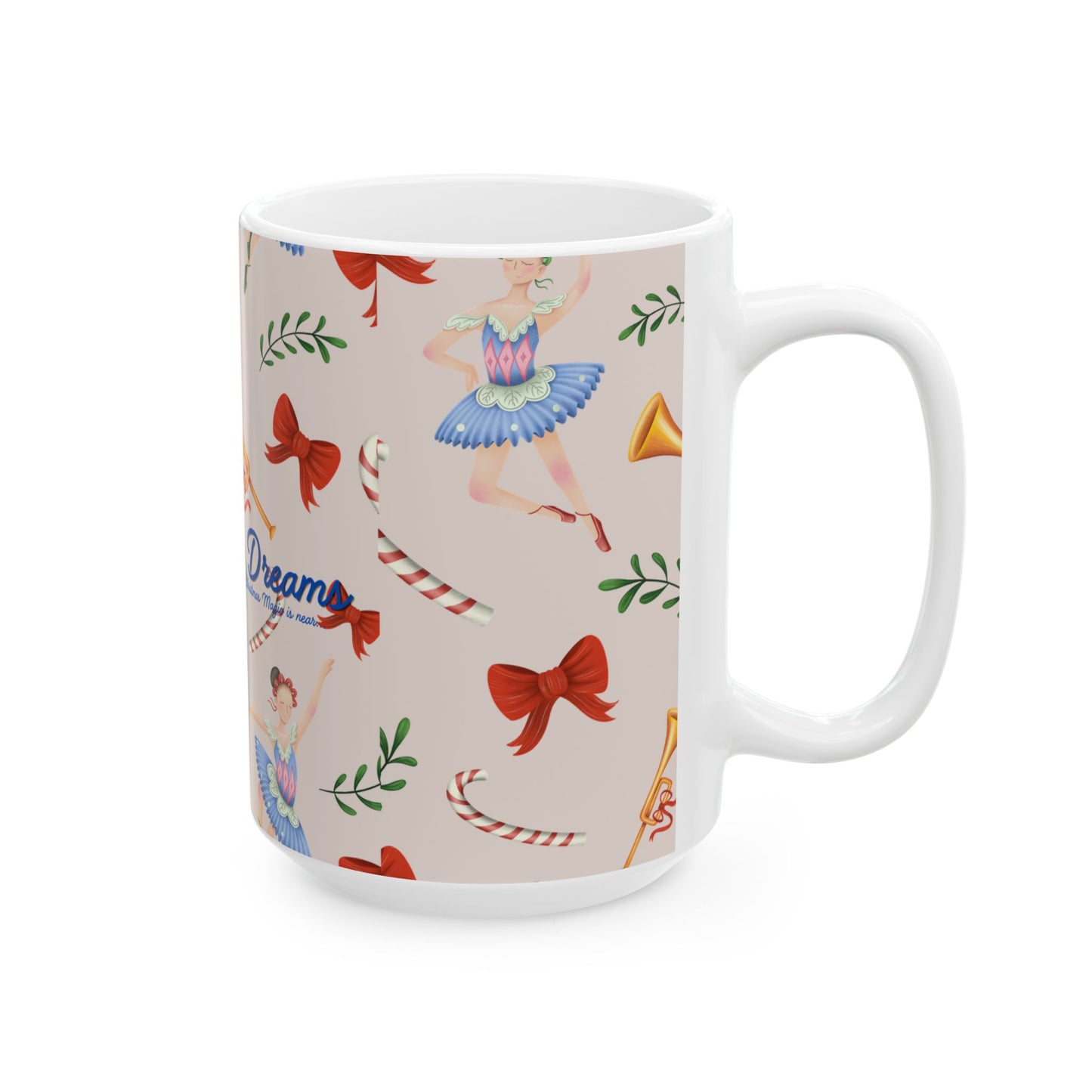 Nutcracker Ballet Mug, Light Pink – 'Sugar Plum Dreams' Holiday Ceramic Coffee Cup (11oz & 15oz)
