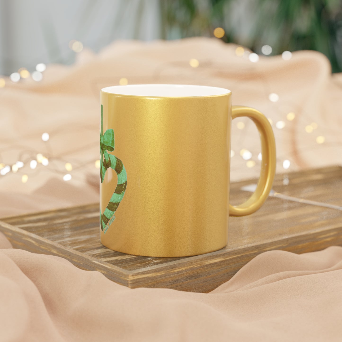 Metallic Gold & Silver Holiday Mug with Candy Heart Ornament