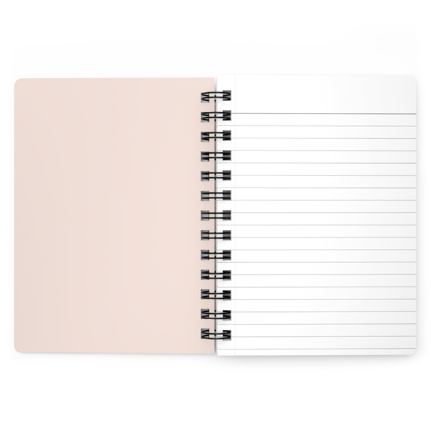 Notebook with pink cover and black wire binding on a white background