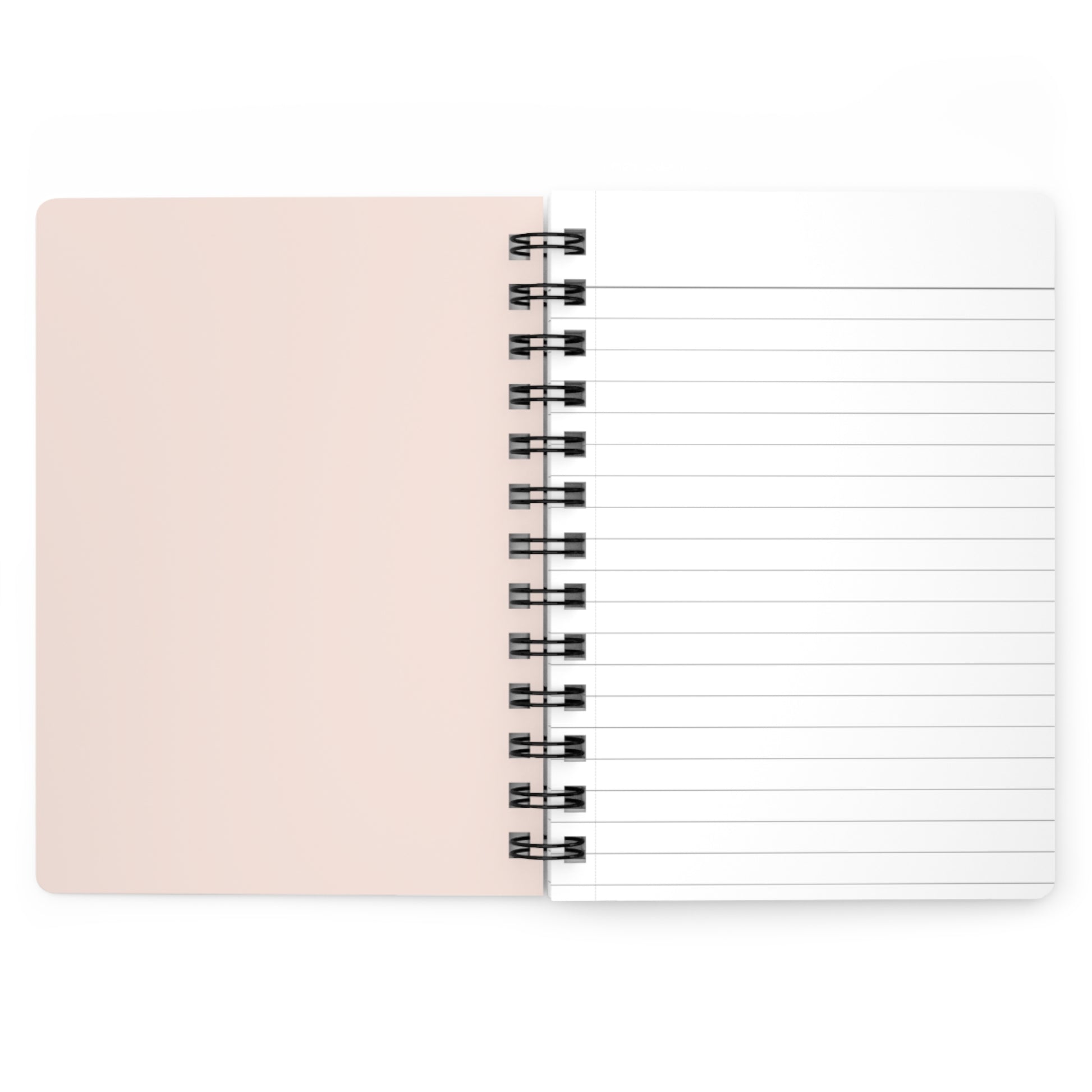 Notebook with pink cover and black wire binding on a white background