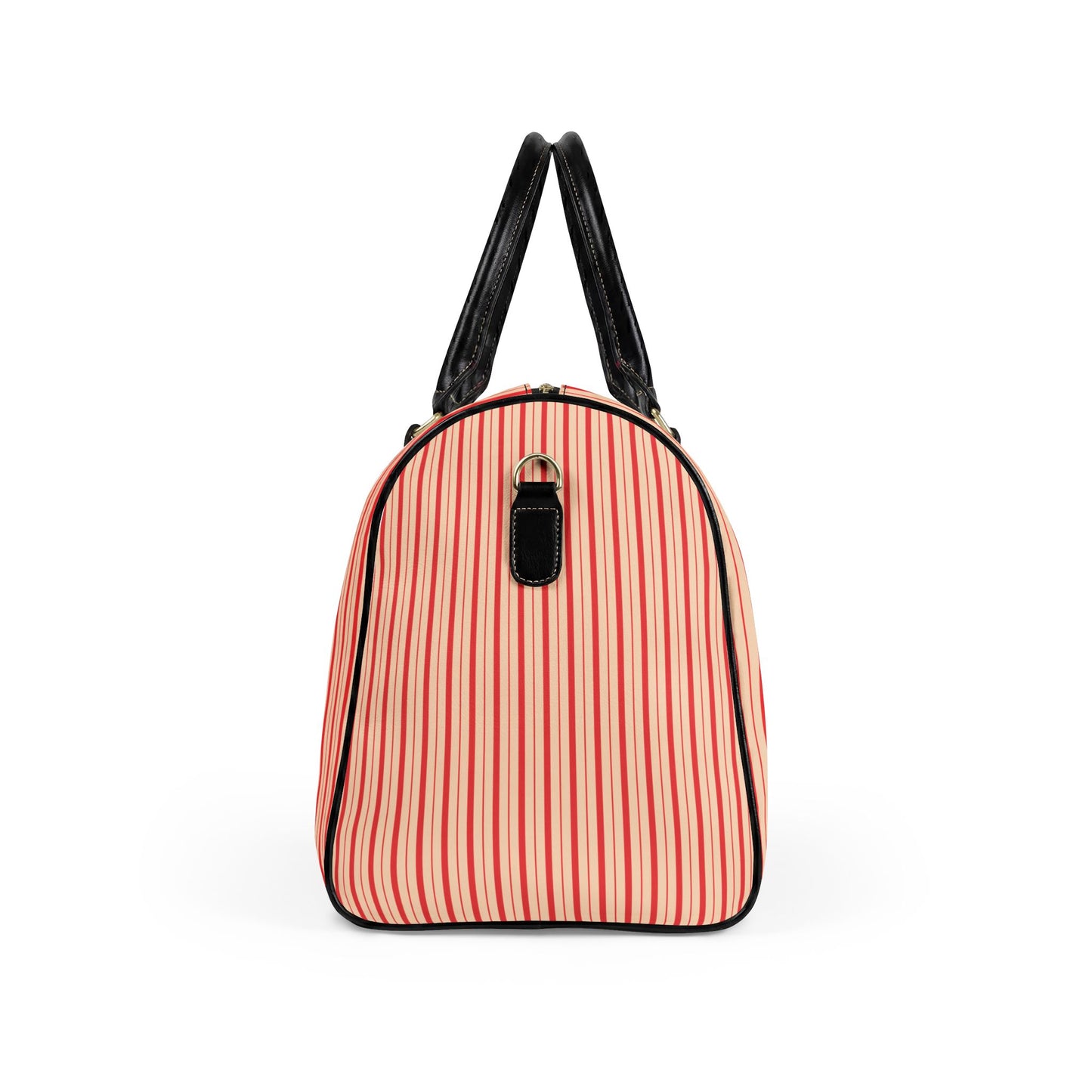 Modern Preppy Leather Travel Bag, BON VOYAGE – RED Striped Weekender Duffle
