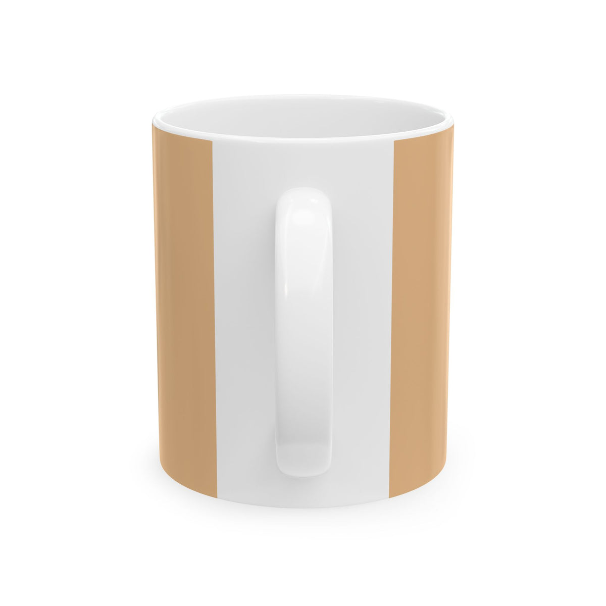 White mug with yellow stripes on a white background