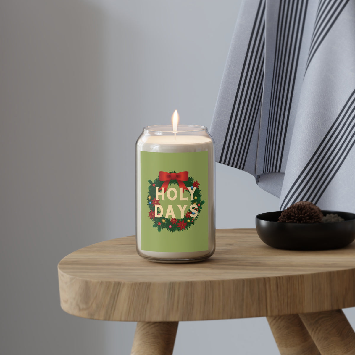 Holy Days Scented Soy Candle, Olive Green —  Holiday Wreath Fragrance