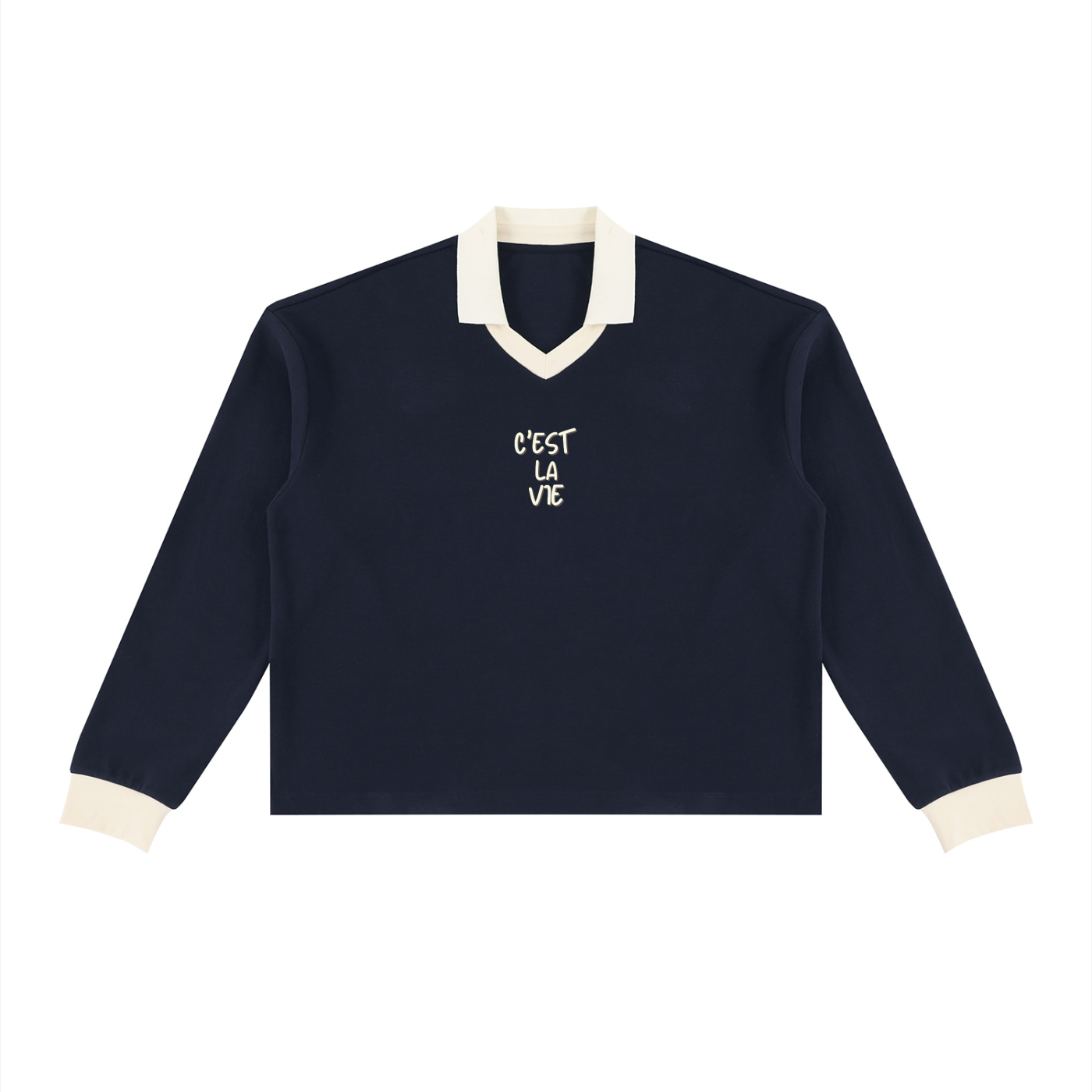 C'est la Vie  V-Neck Long Sleeve Sweatshirt, Navy