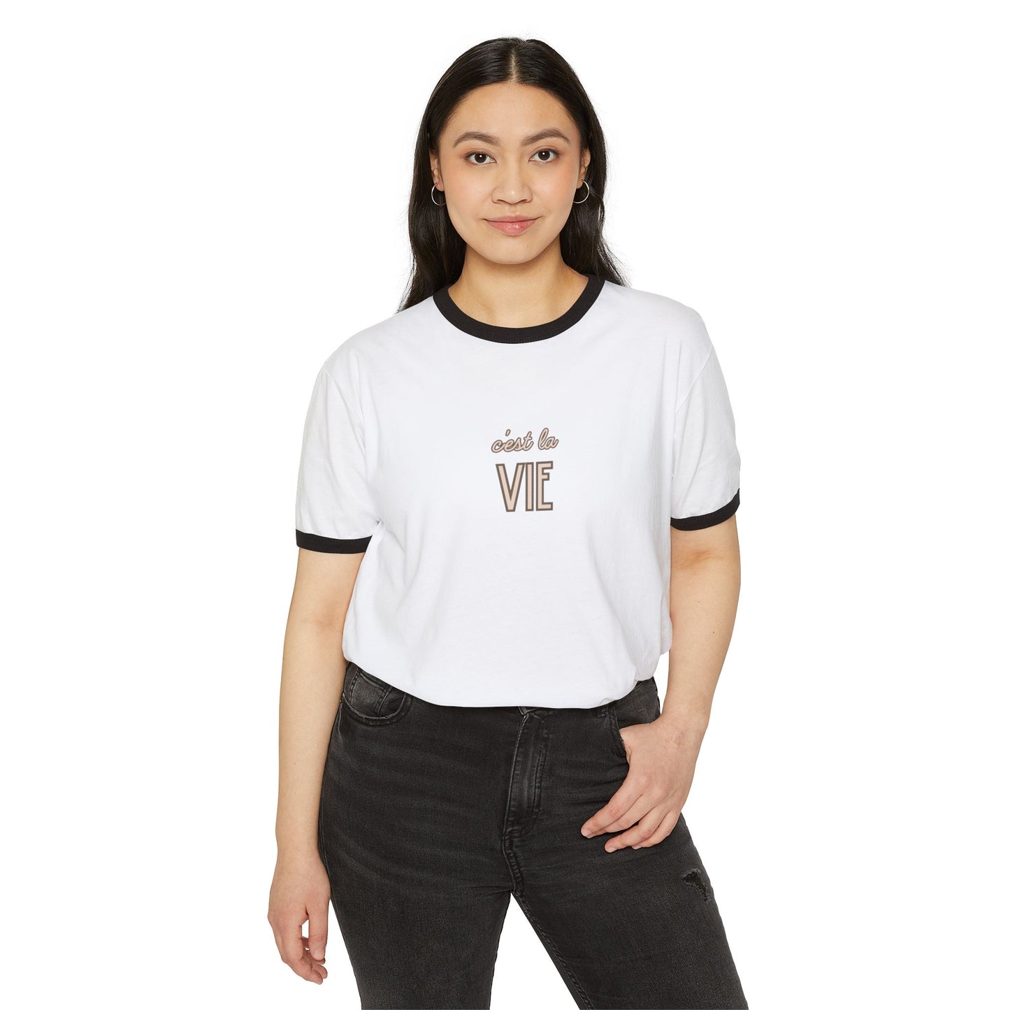 C'est la Vie Ringer Tee, White 