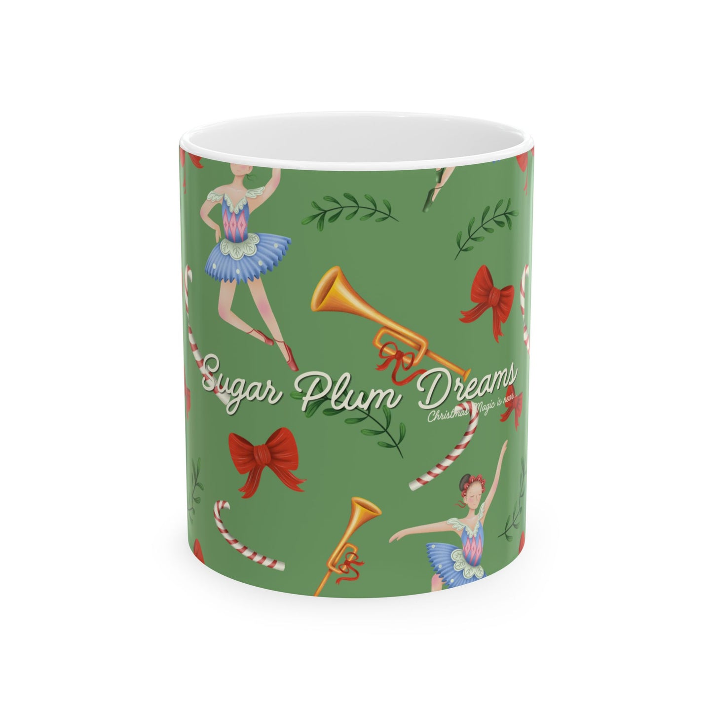 Nutcracker Ballet Mug, Mint Green – 'Sugar Plum Dreams' Holiday Ceramic Coffee Cup (11oz & 15oz)