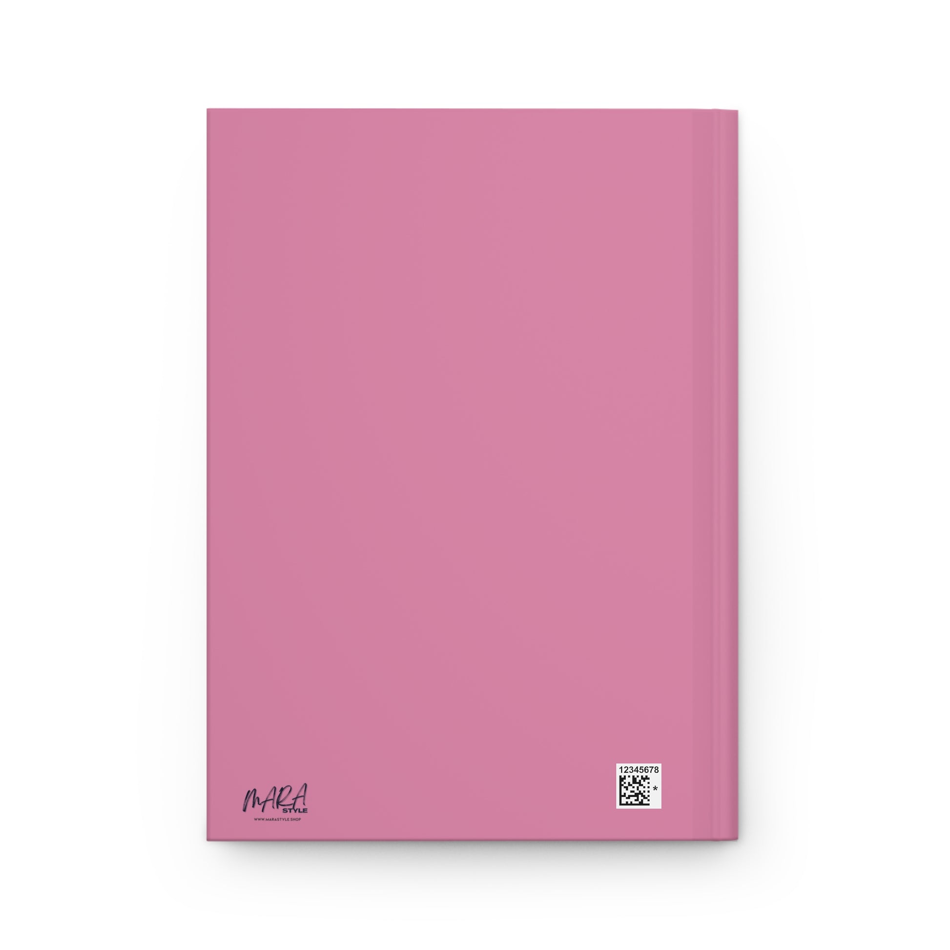 Pink notebook with a QR code and brand logo on a white background