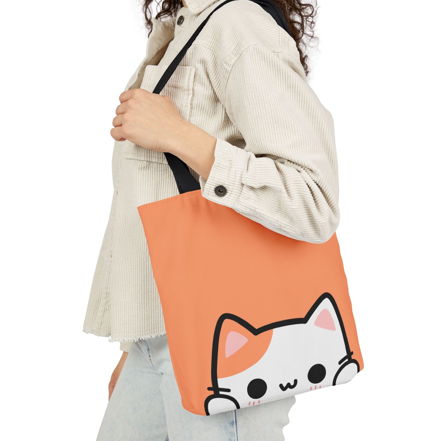 Kawaii Cat Canvas Tote — PEACH