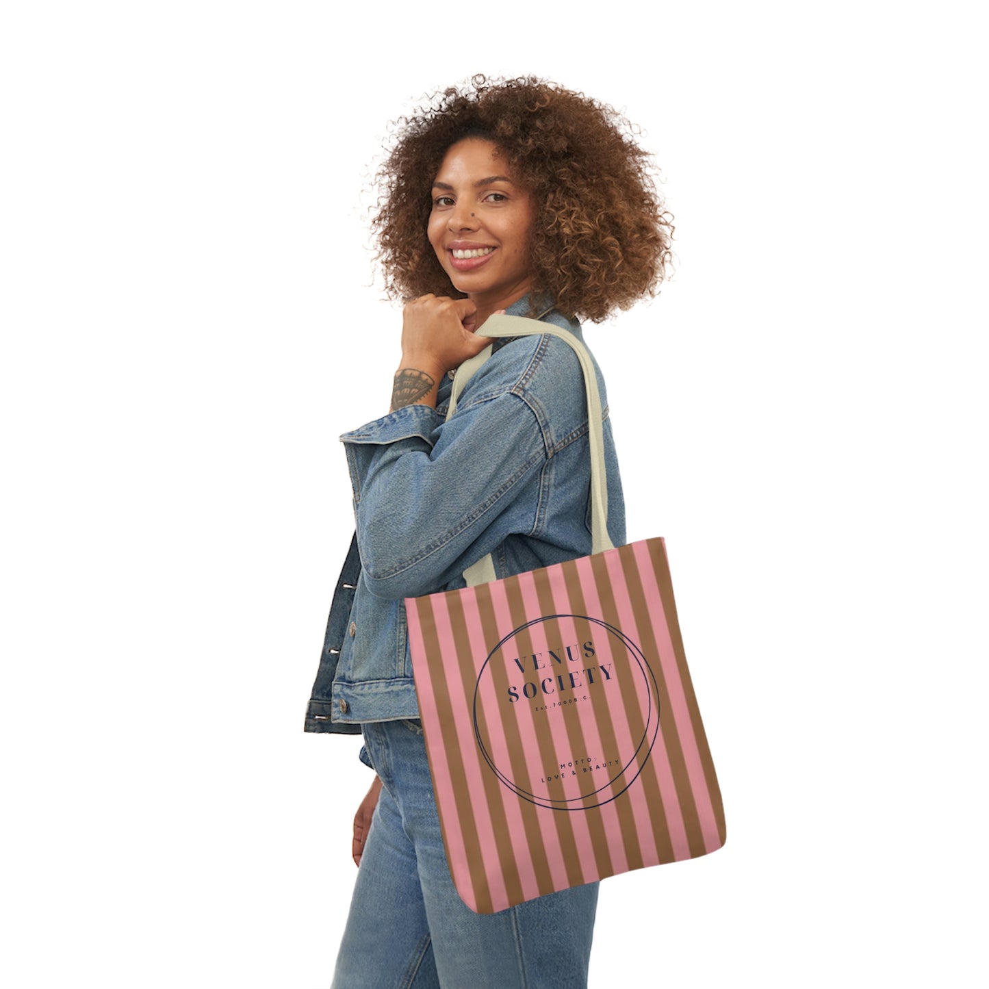 Preppy Pink and Brown Striped Venus Canvas Tote, Venus Society