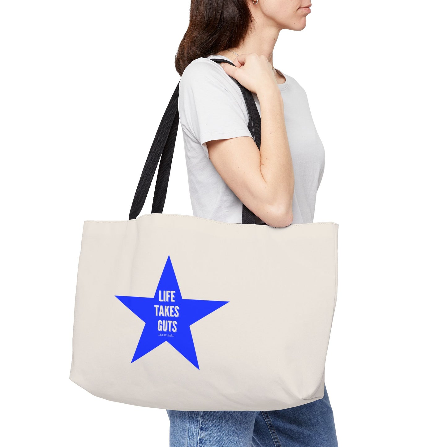 Star Weekender Tote Bag - LIFE TAKES GUTS,  Lucille Ball Quote