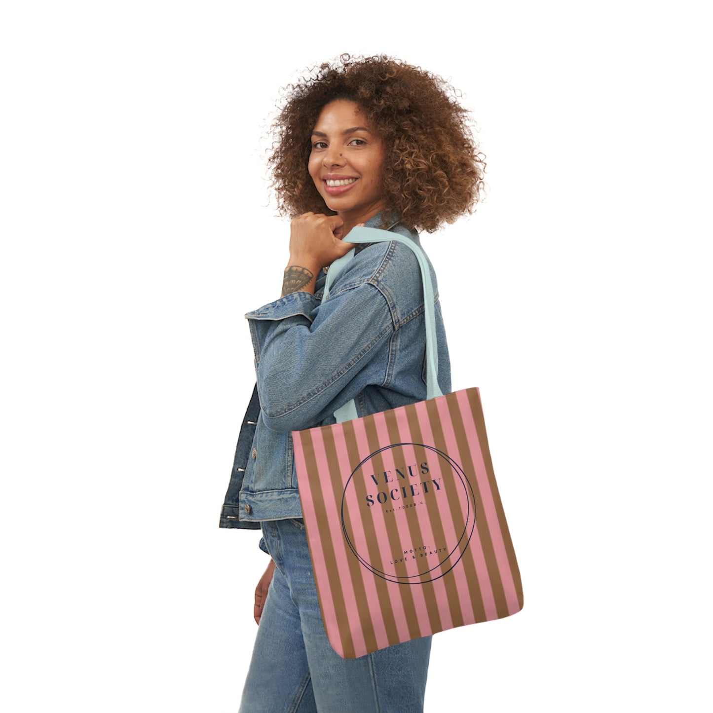 Preppy Pink and Brown Striped Venus Canvas Tote, Venus Society