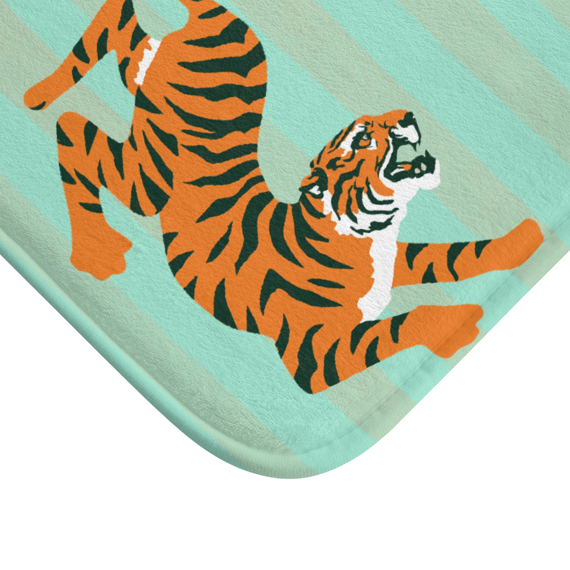 Tiger design on a striped fabric background