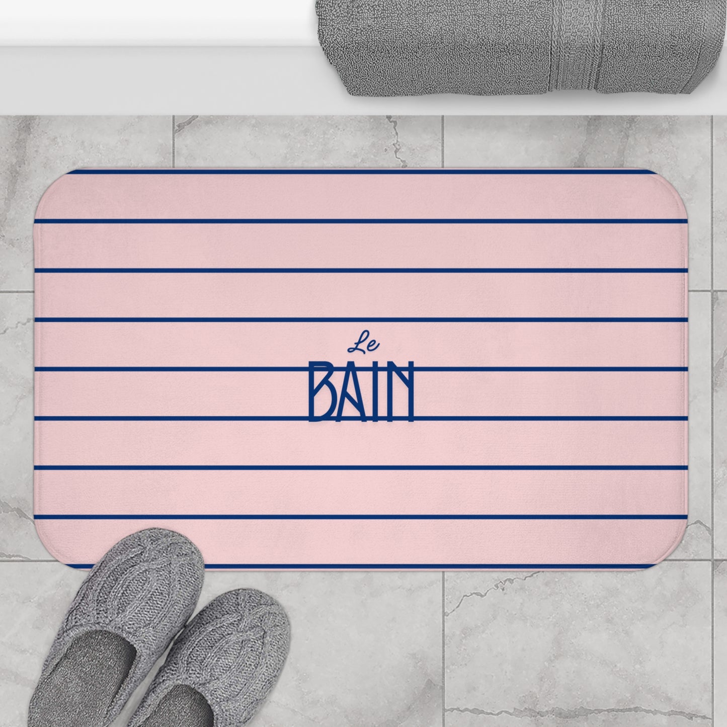 Le Bain Ballet Pink Bath Mat — French-Inspired Blue Stripe Bathroom Rug