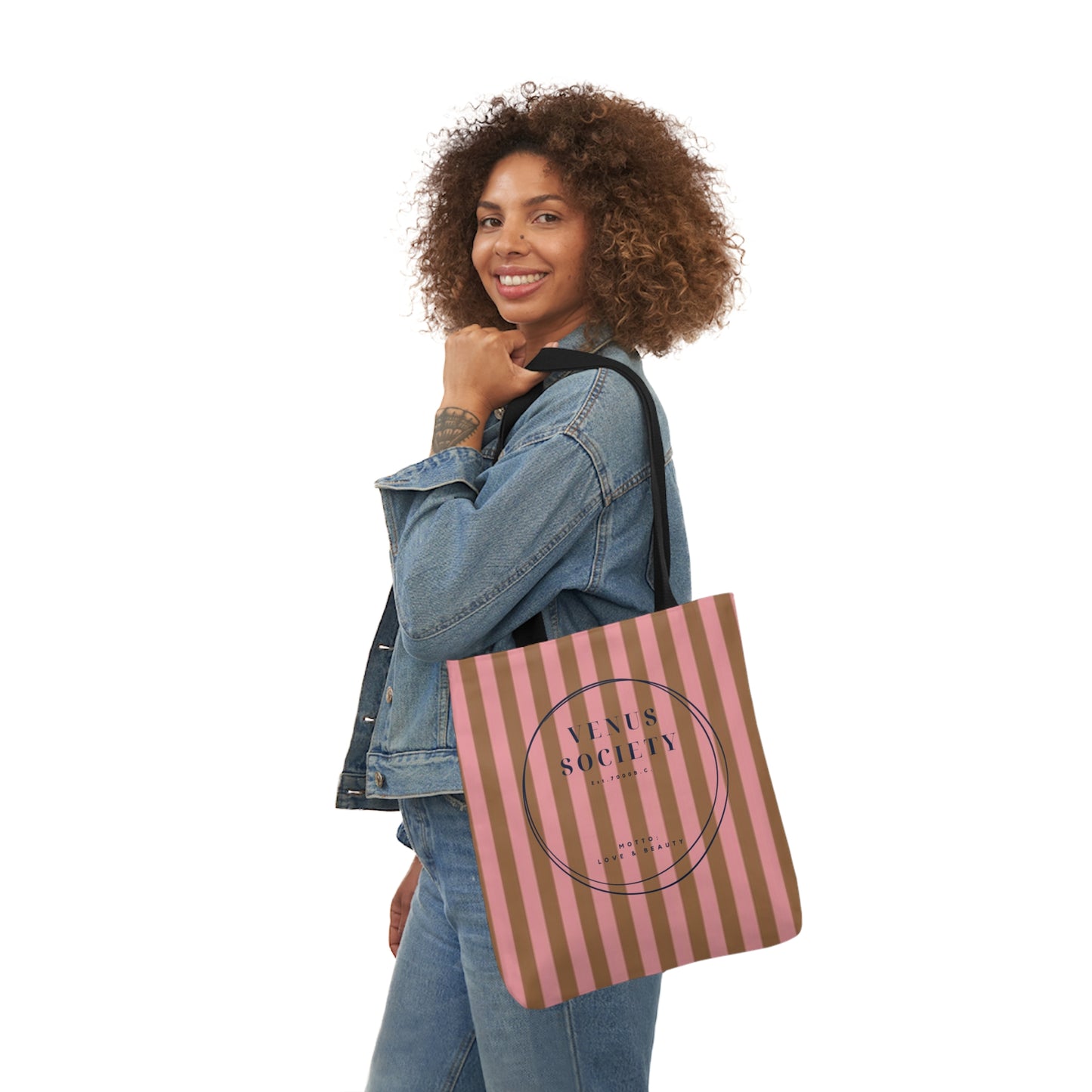 Preppy Pink and Brown Striped Venus Canvas Tote, Venus Society