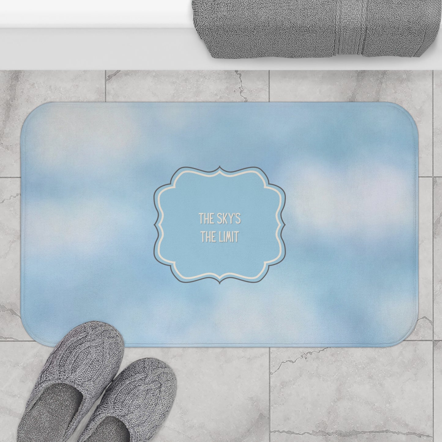 Sky Blue Bath Mat – 'The Sky's the Limit!' Inspirational Bathroom Rug