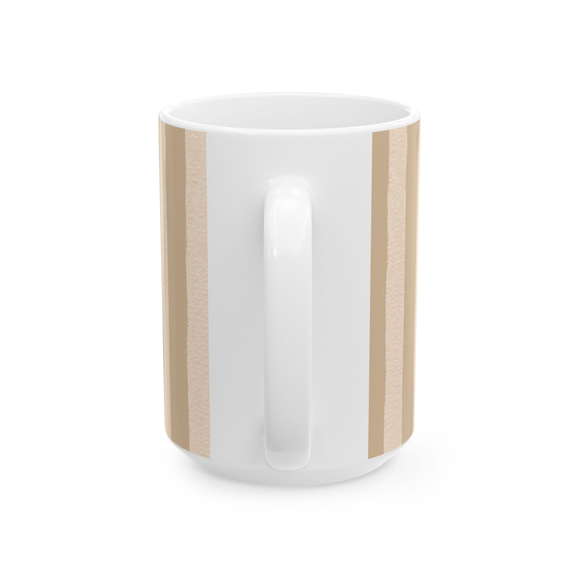 White mug with wooden accents on a white background