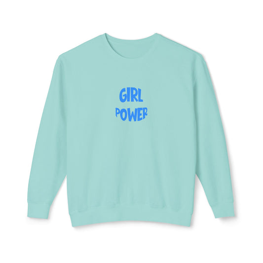Light blue sweatshirt with 'Girl Power' text on a white background