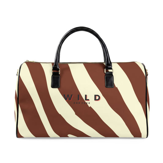 Pony hair duffel bag with 'WILD' branding on a white background