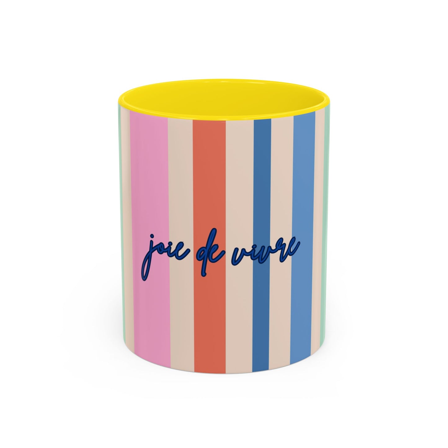 Colorful Striped Accent Coffee Mug, BLUE  – 'Joie de Vivre'