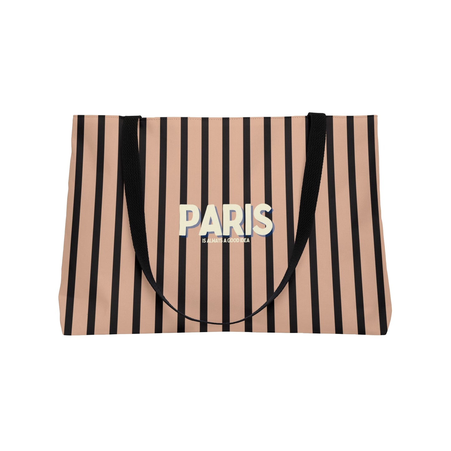 Striped bag with 'PARIS' text on a white background