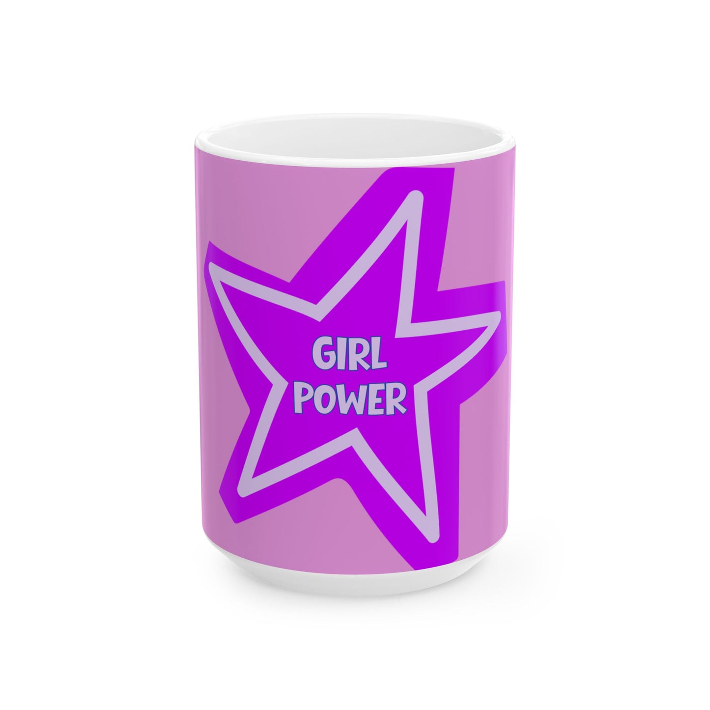 Purple mug with a star and 'Girl Power' text on a white background