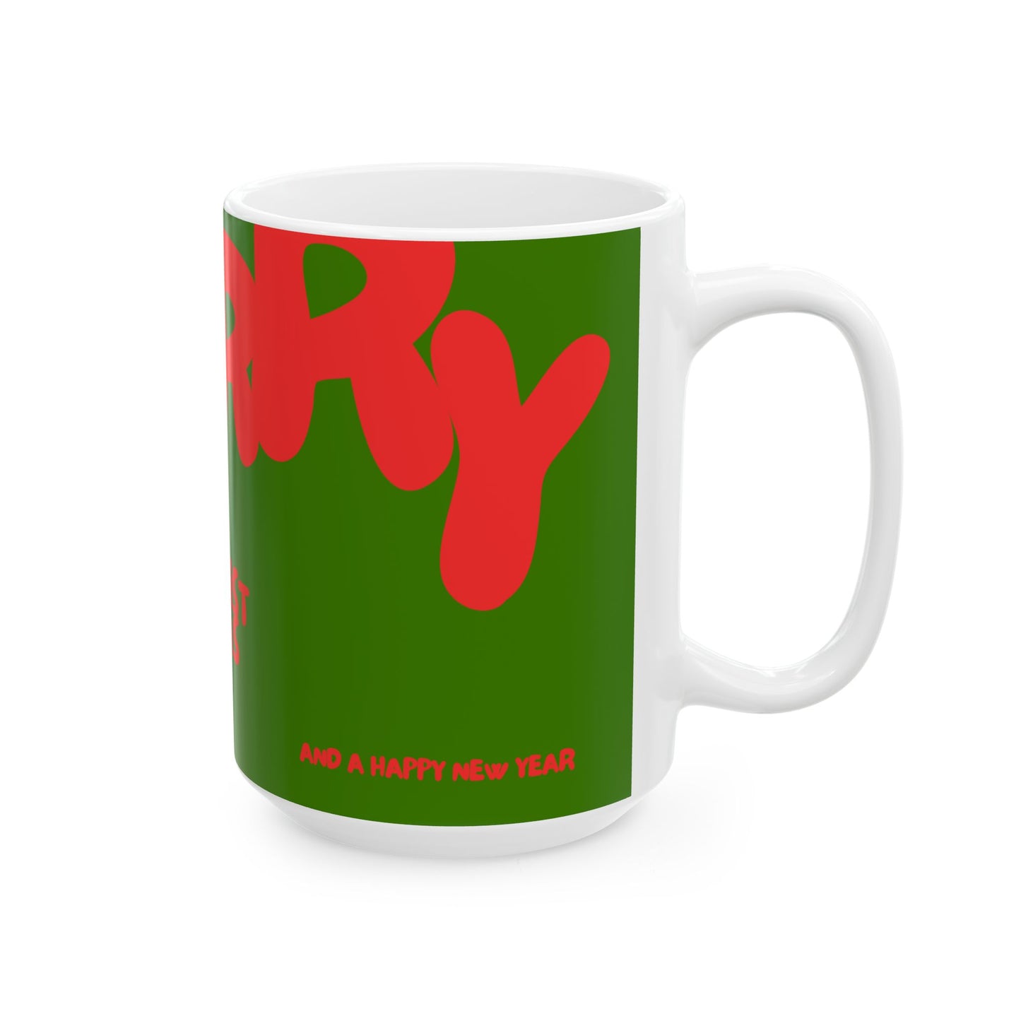 Modern Merry Christmas Ceramic Mug, Red- Green