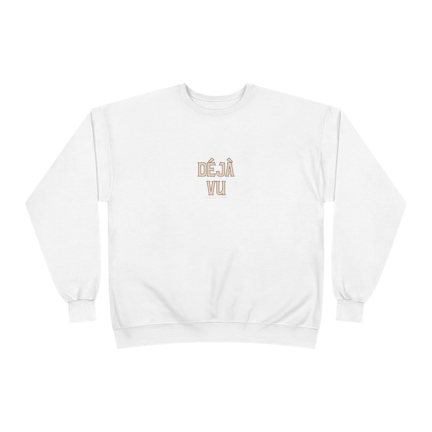White sweatshirt with 'DEJÓłÑżkářÑ' text on a white background