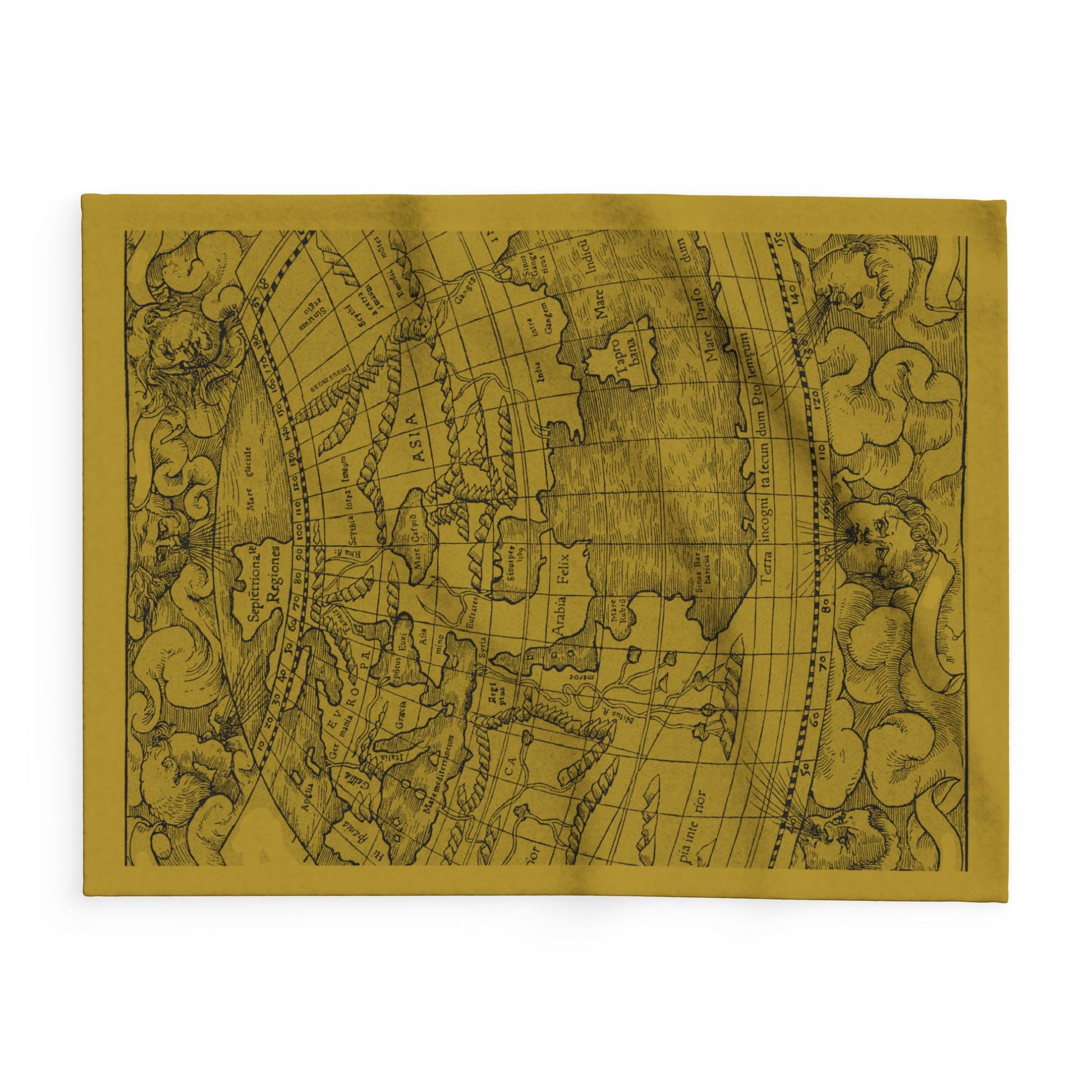 Old World Map Blanket - olive green