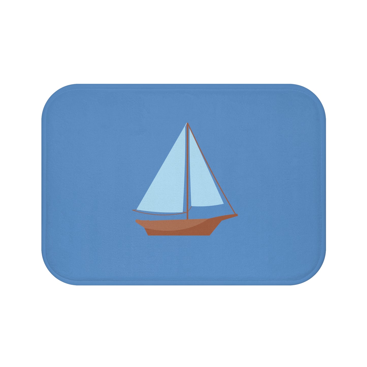 Nautical Vintage Sailboat Bath Mat, FRENCH BLUE — Soft Coastal Bathroom Rug