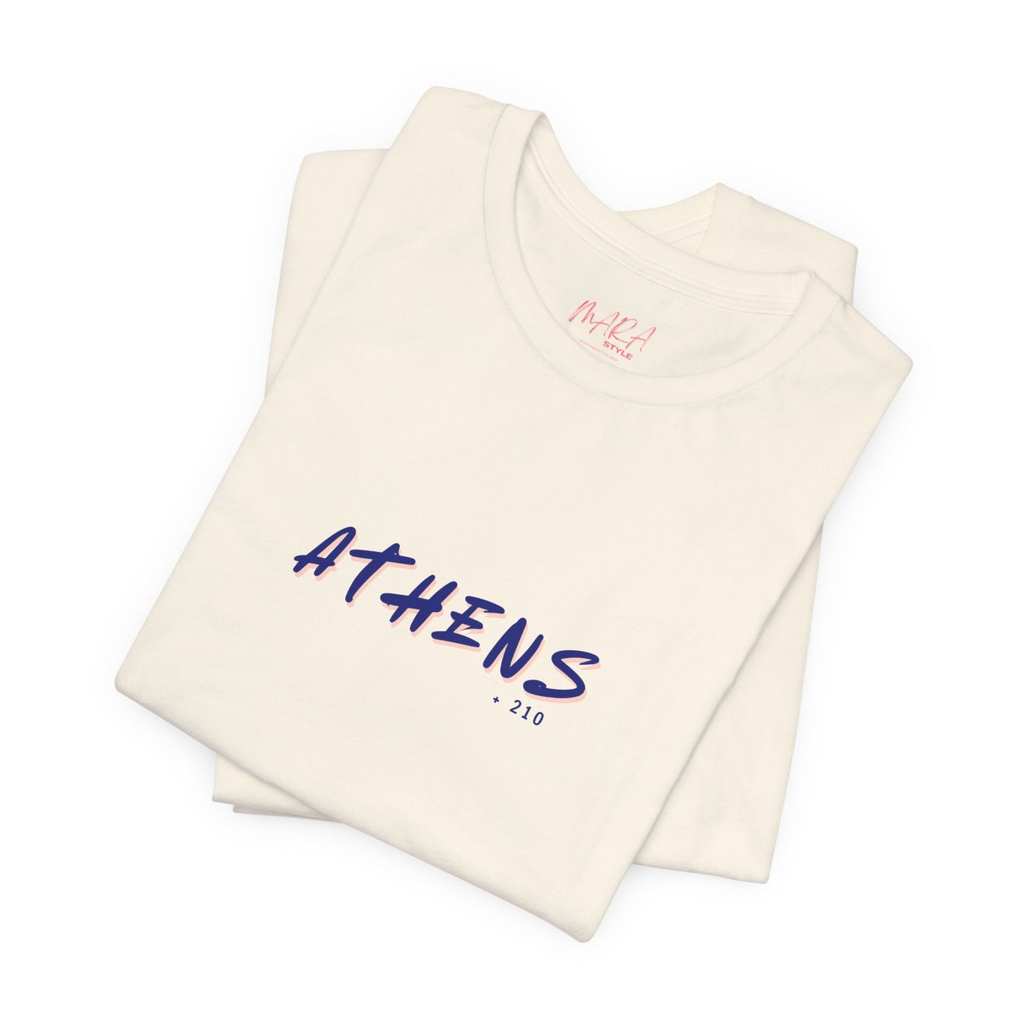 Folded tank top with 'ATHENS 210' text on a white background