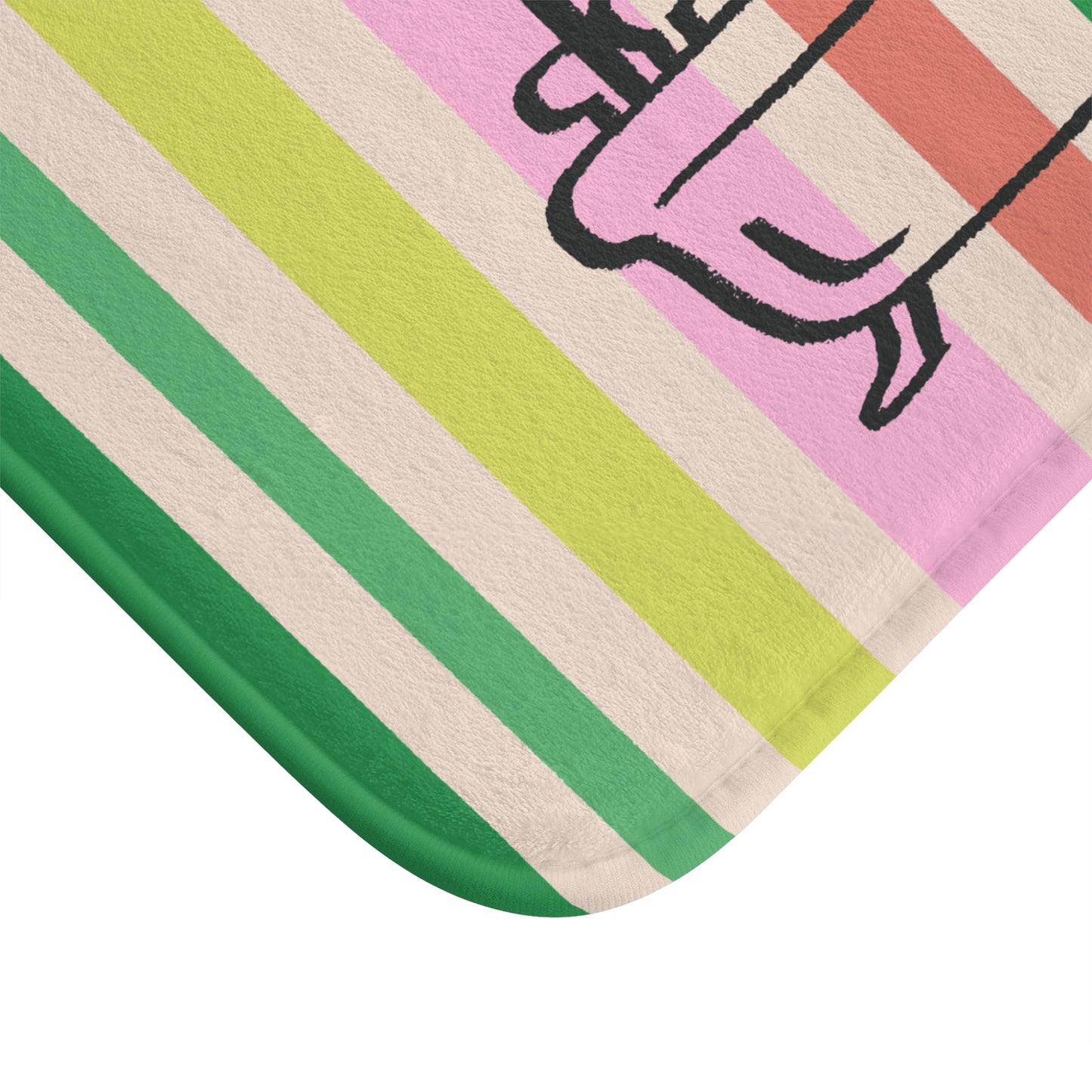 Striped Pastel Bath Mat with Bathtub Icon — Cute Bathroom Rug