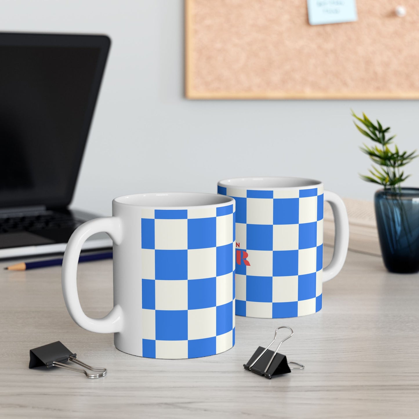 Checkerboard Ceramic Mug - 'Bien, mon amour (Ok, my sweetie)'