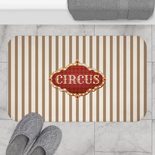 Vintage Circus Bath Mat with Striped Nursery Design