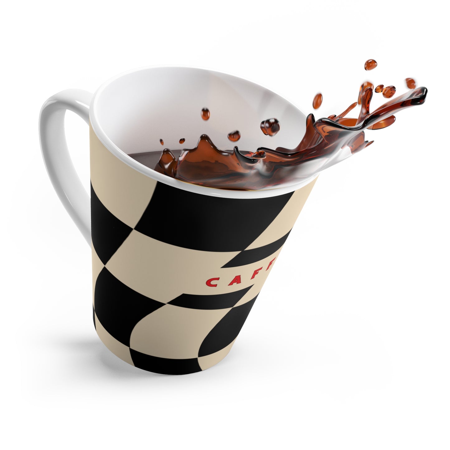 Caffeine Checkerboard Latte Mug – Retro Black & Cream Coffee Cup